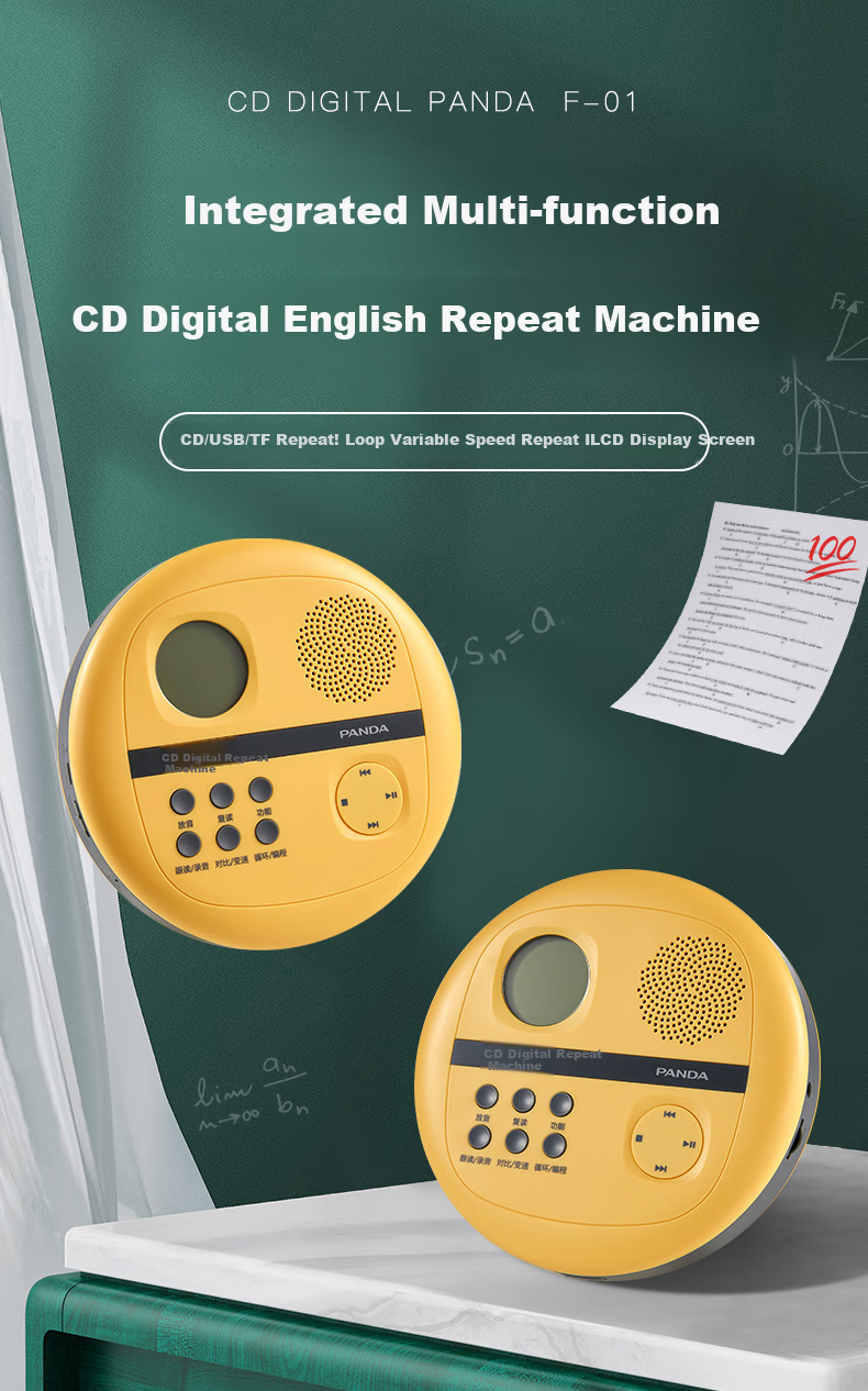 Panda F-01 CD Player, English Repeater, Portable MP3 Player, Mini Rechargeable Card-Inserted Disc Learning Machine, Teaching Transcription Player (White) 1