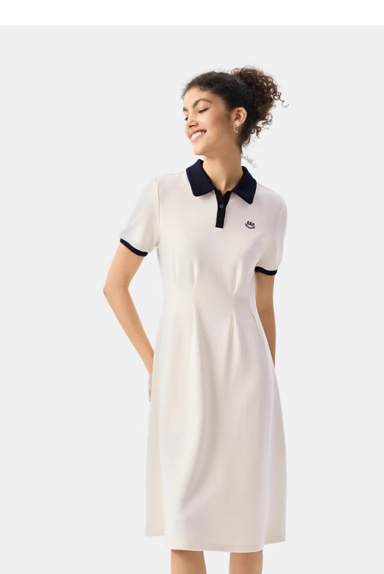 GAP Women's Classic Embroidered Logo Waist-Drawstring Color-Block Collar Short Sleeve Dress 765627 16