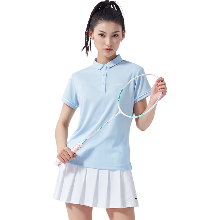 KAWASAKI Badminton Shirt for Women, Professional Sports Short-Sleeve Collared Quick-Dry T-Shirt V2920, Ice Blue, Size S