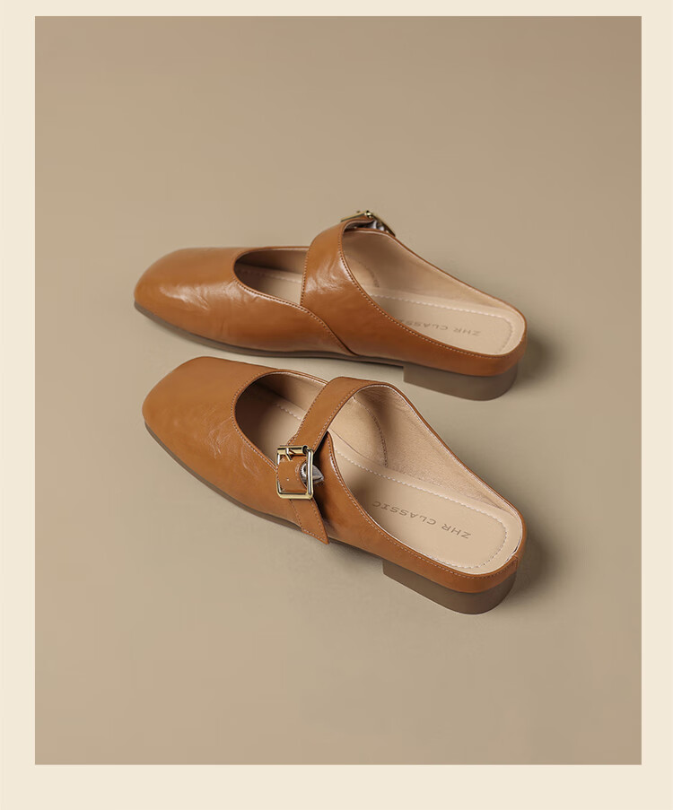 ZHR Zese Mueller Women's Classic Versatile Outdoor Half-Slip Elegant Low-Cut Mary Jane Shoes KH18 Pumpkin Color Size 36 19