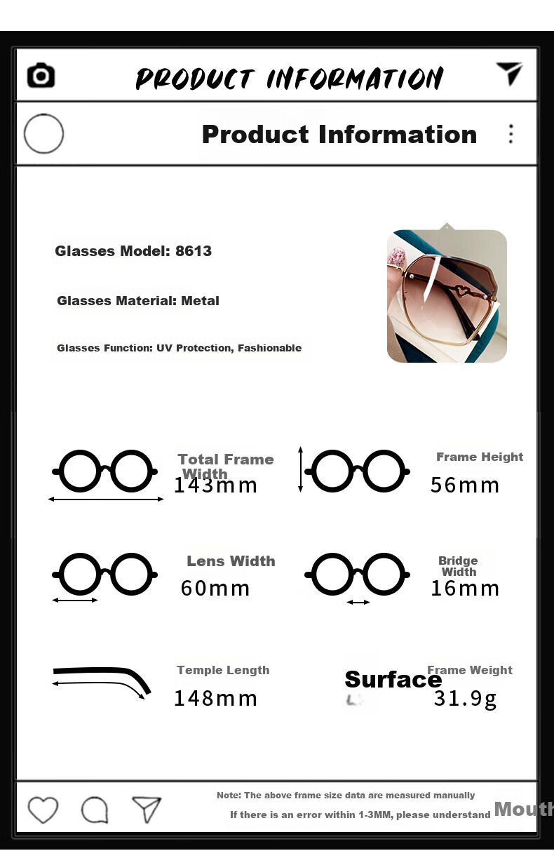 Angelamiao Fashion Women's Sunglasses, Frameless Cut-Out Sunglasses, UV Protection, Bare-Faced Slimming Effect, Silver Frame with Gradient Lenses 6