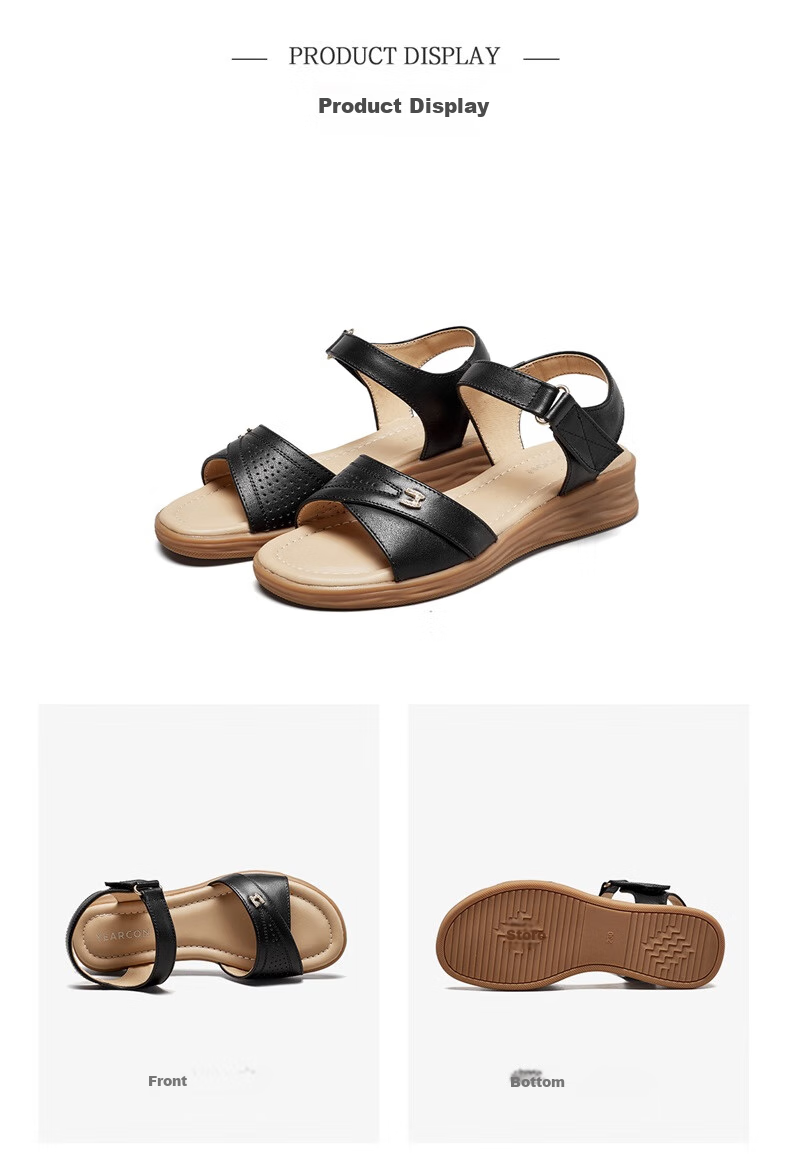 Eierkang Women's Summer Hollow Wedge Mary Jane Sandals Single Strap Middle-aged and Elderly Mom Shoes 49795W Off-white 38 7