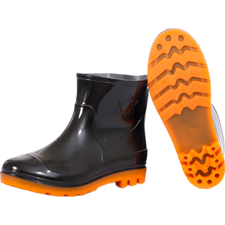 Xiyu Men's Waterproof Shoes, Lightweight Rubber Shoes, Non-Slip Rain Boots, Overshoes, Chef Shoes XY807, Black Short Tube, Size 40