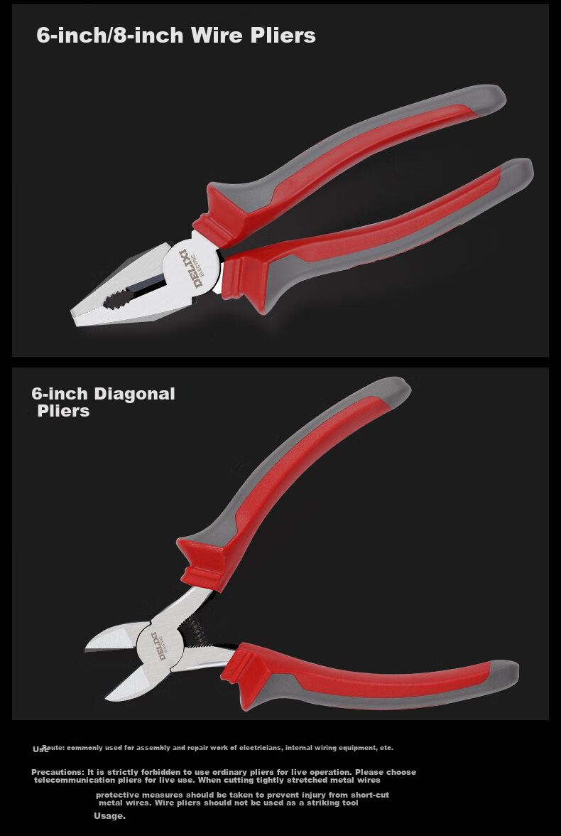 DELIXI ELECTRIC Wire Cutters, Electrician's Pliers, Household Tiger Mouth Pliers, Wire Cutting Pliers, Labor-Saving, 6 Inches, 160mm 3