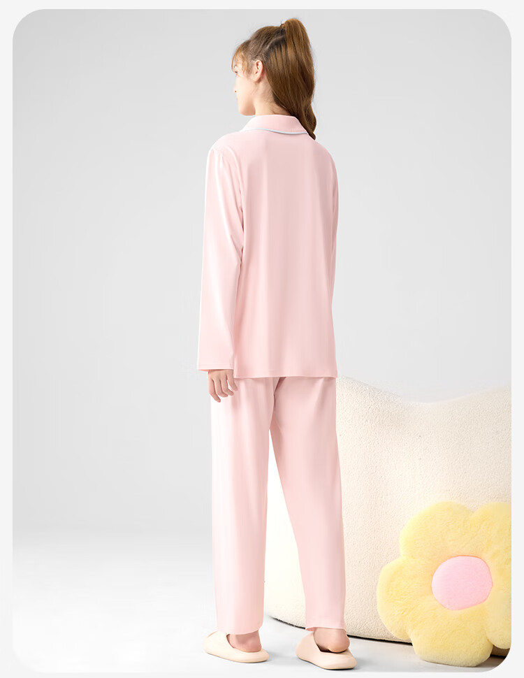 Jiusuiban [Miiichan Collaboration] Girls' Cotton Pajamas for Spring And Summer, Open-Front Loungewear Set with Moisture-Wicking Properties 6
