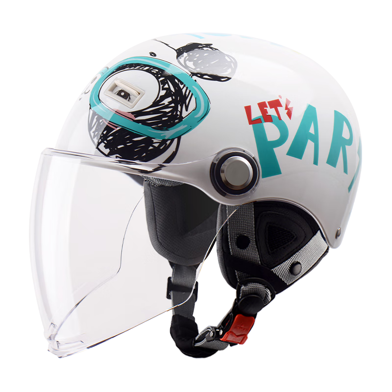 YEMA 3C Certified 238S Children's Helmet for Girls and Boys Summer Four-Season Universal Baby Electric Motorcycle Half Helmet with Transparent Long Visor White
