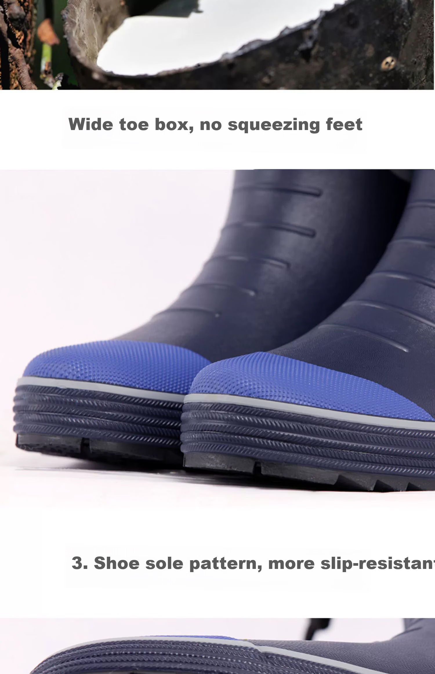 Jolly Walk Waterproof Rain Boots for Men, Stylish Non-Slip Tall Fishing Rubber Water Shoes JW327 Navy Blue White Size 39 6