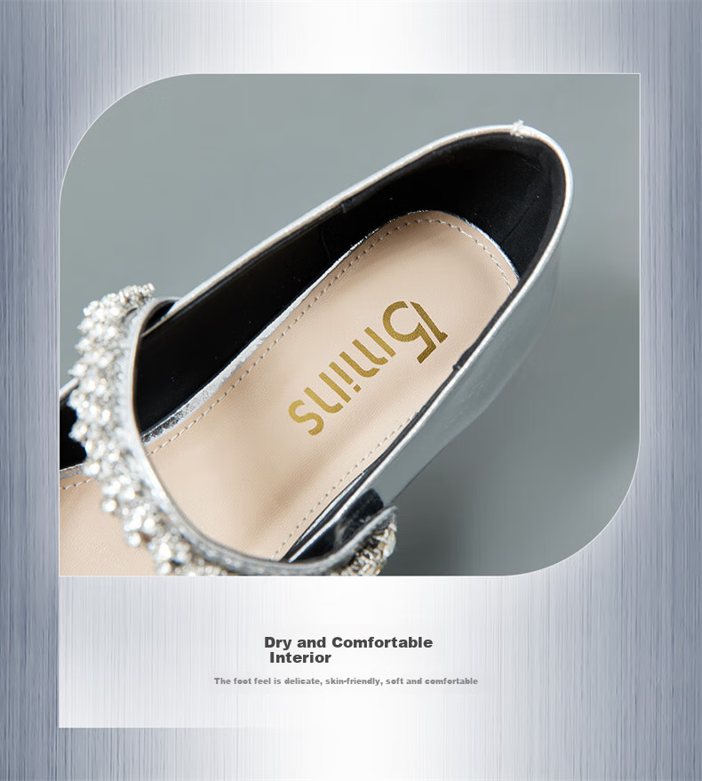 15MINS Pointed Toe Low-Cut Women's Pumps with Chunky Heel, Elegant Leather Shoes, French-Style Professional Work Shoes for Women, Silver, Size 35 9