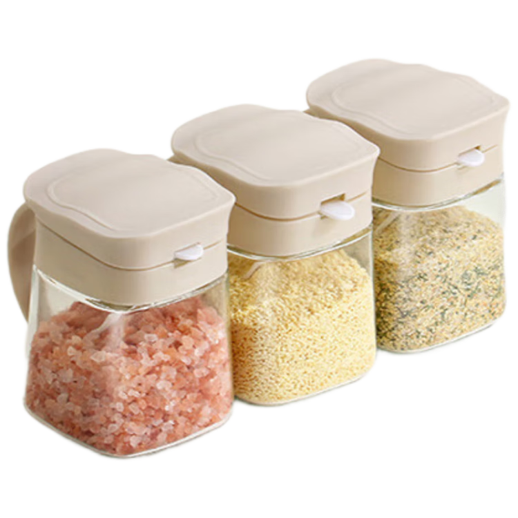 BJ Seasoning Container Set, 3-Piece Glass Spice Jars, Salt Shaker, Storage Container, Seasoning Box Set