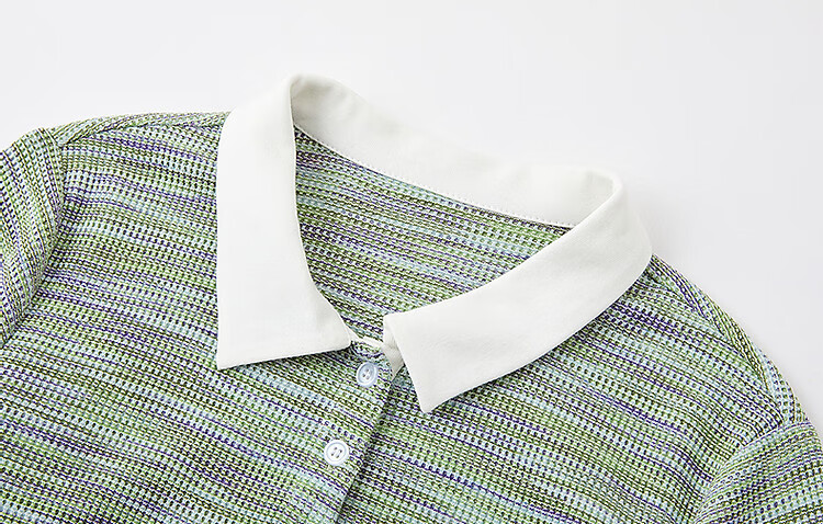 Demana [With Cloud Cotton] Summer Smart Color-Block Polo Collar Pleated Waist Color Yarn Knit Women's Dress 6