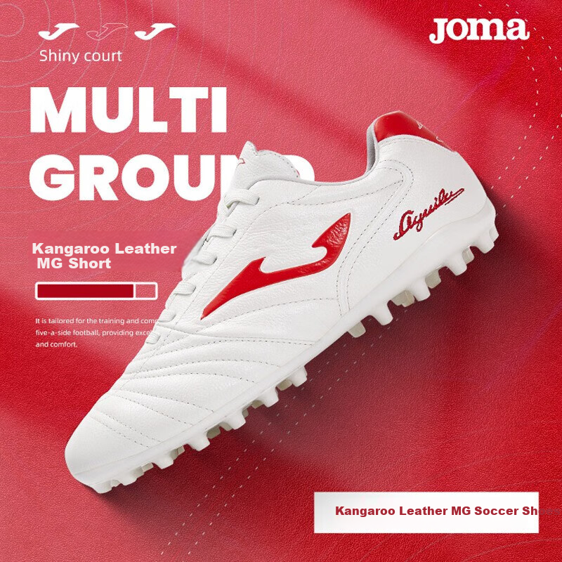 JOMA Kangaroo Leather Soccer Shoes for Men, MG Short Studs, Adult And Youth Professional Competition Football Training Shoes, White And Red, Size 40.5