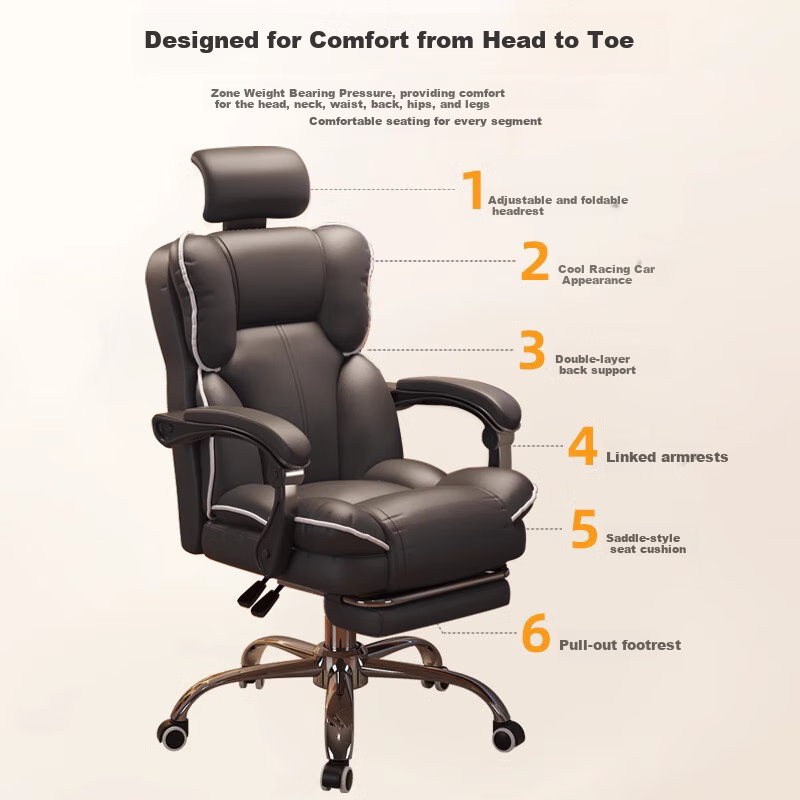 Quanpinwu Computer Chair, Office Chair, Gaming Chair, Home Ergonomic Chair, Executive Chair, Streamer Chair with Backrest, Leather Swivel Chair