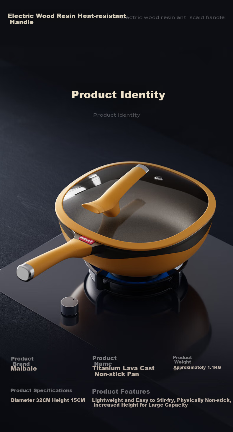 Maibale [Douyin Trend] Titanium-Infused Non-Stick Wok, Versatile Frying Pan for Home Cooking, Durable 32cm 21