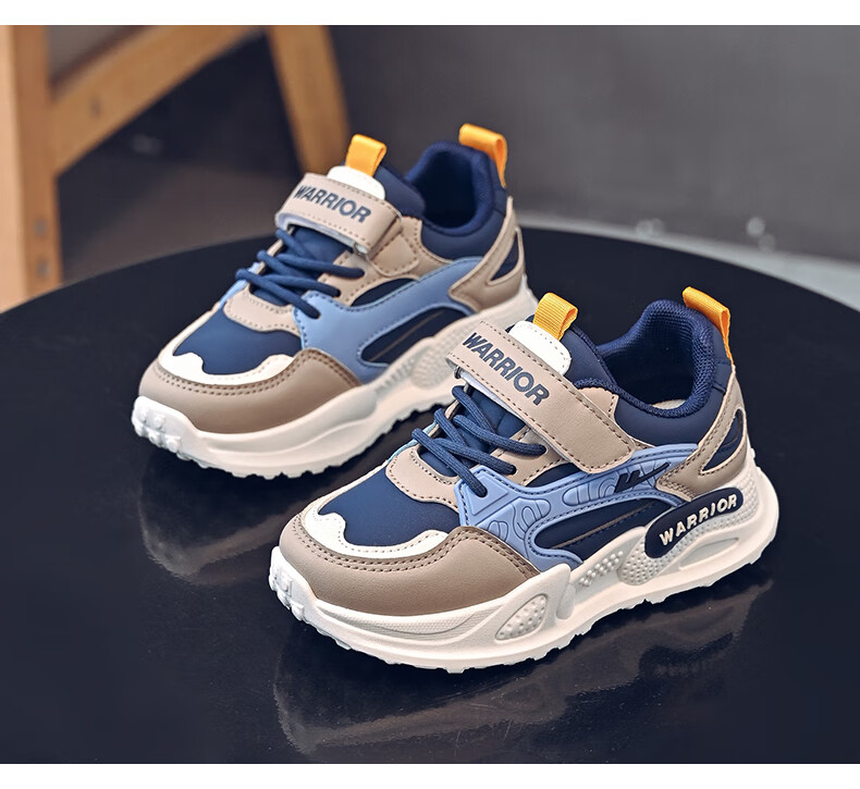 Warrior Girls' Sports Shoes Spring and Autumn Magic Tape Lightweight Children's Running Shoes WZ(CL)-0831 Gray/Purple Size 32 4