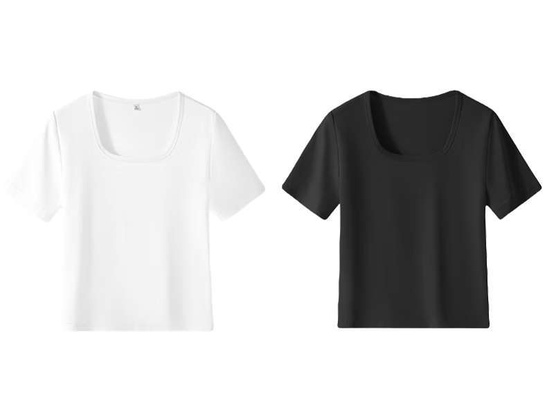 Woodpecker Women's Square Neck Short Sleeve T-Shirt 2025 New Spring Summer Casual Slim Fit Solid Color High-End Top White S 3