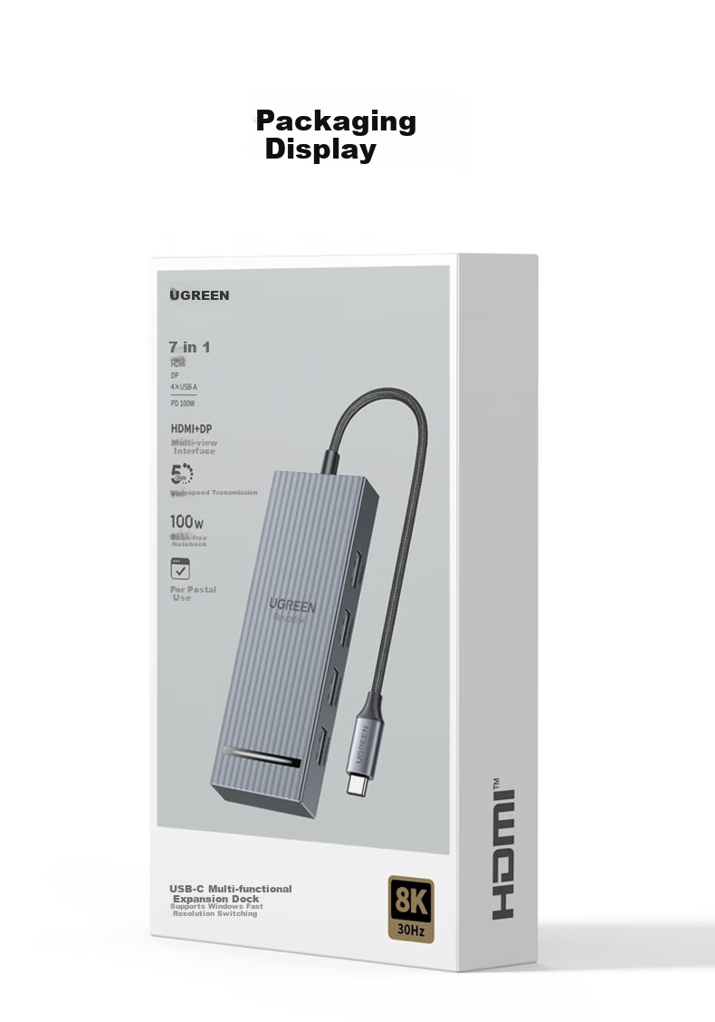 UGREEN Type-C to HDMI/DP Triple Display Adapter USB-C Compatible Thunderbolt 5/4 Expansion Dock MST 5G Adapter 4K 60Hz Multi-Screen Extension for Editing Connecting to Lenovo And Xiaomi Computers 30