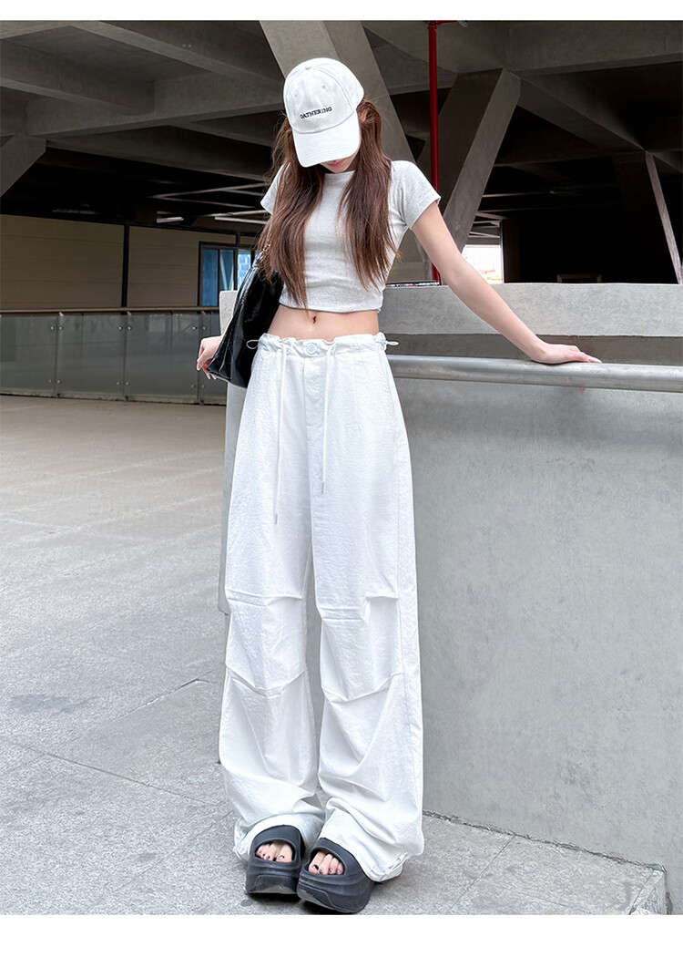 Women’s Free Style Side Drawstring Cargo Pants 2026 Summer New Petite Casual Wide-Leg Quick-Dry High-Waist Paratrooper Pants 19