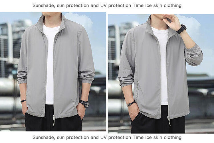 ROMON Men's Summer Outdoor Casual Sun Protection Jacket Stand Collar UV Protection Skin Jacket Blue 3XL 11