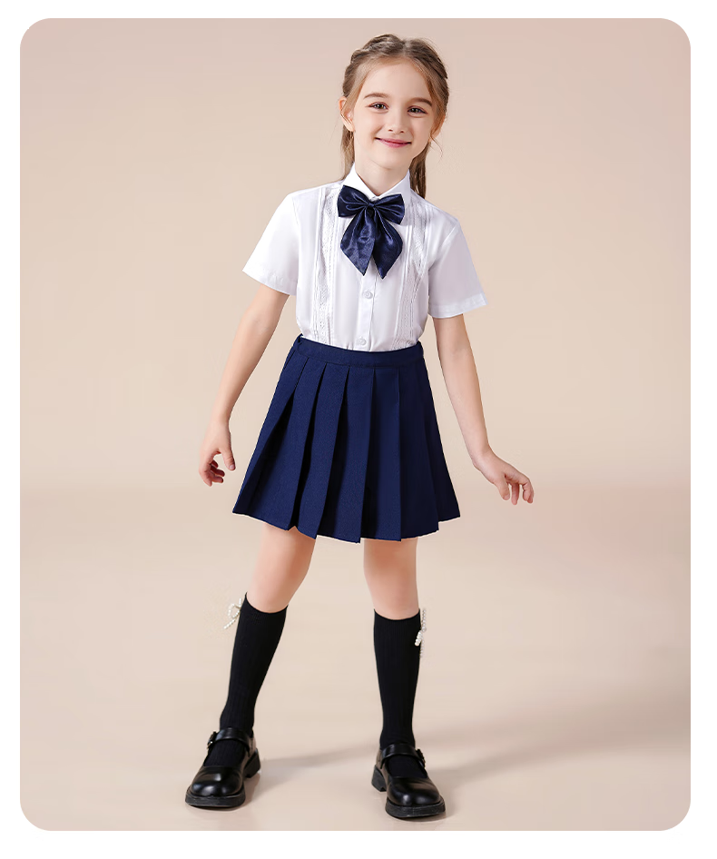 Luomeng Girls' Short-Sleeve Lace Trim White Shirt, School Uniform, Student Performance Costume, Children's Half-Sleeve Blouse, White, Size 170 10