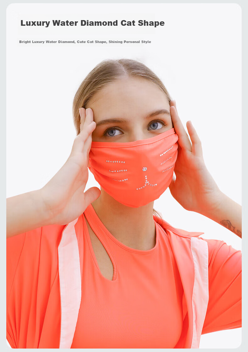 HOII Water Diamond Cat Sun Protection Mask, Breathable Cycling Face Mask, Dust-Proof, Anti-Pollution, UV-Resistant, Cute And Fashionable Red 6