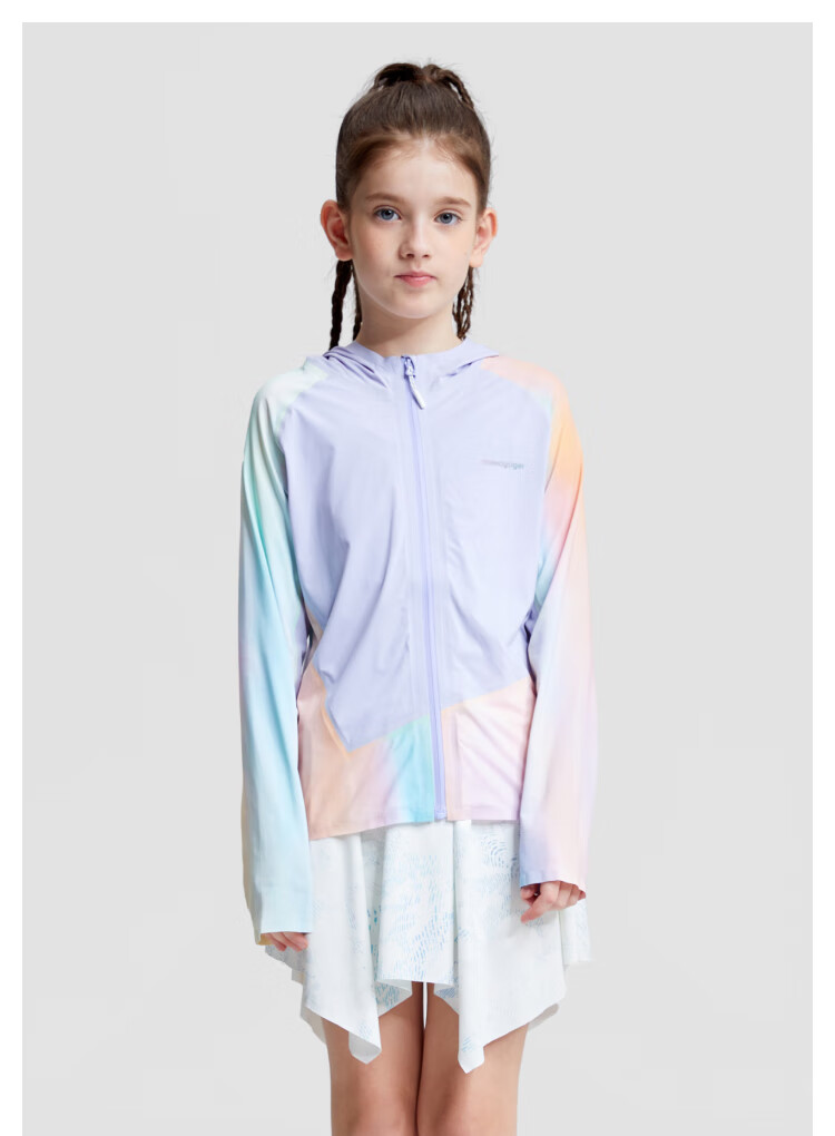 Moodytiger Children's Ice Silk Shirt, Summer Boys' Sun Protection Clothing, Cool Breathable Thin Style, Girls' Sun Protection Shirt, Color-Block Mosquito-Proof Skin Coat 3