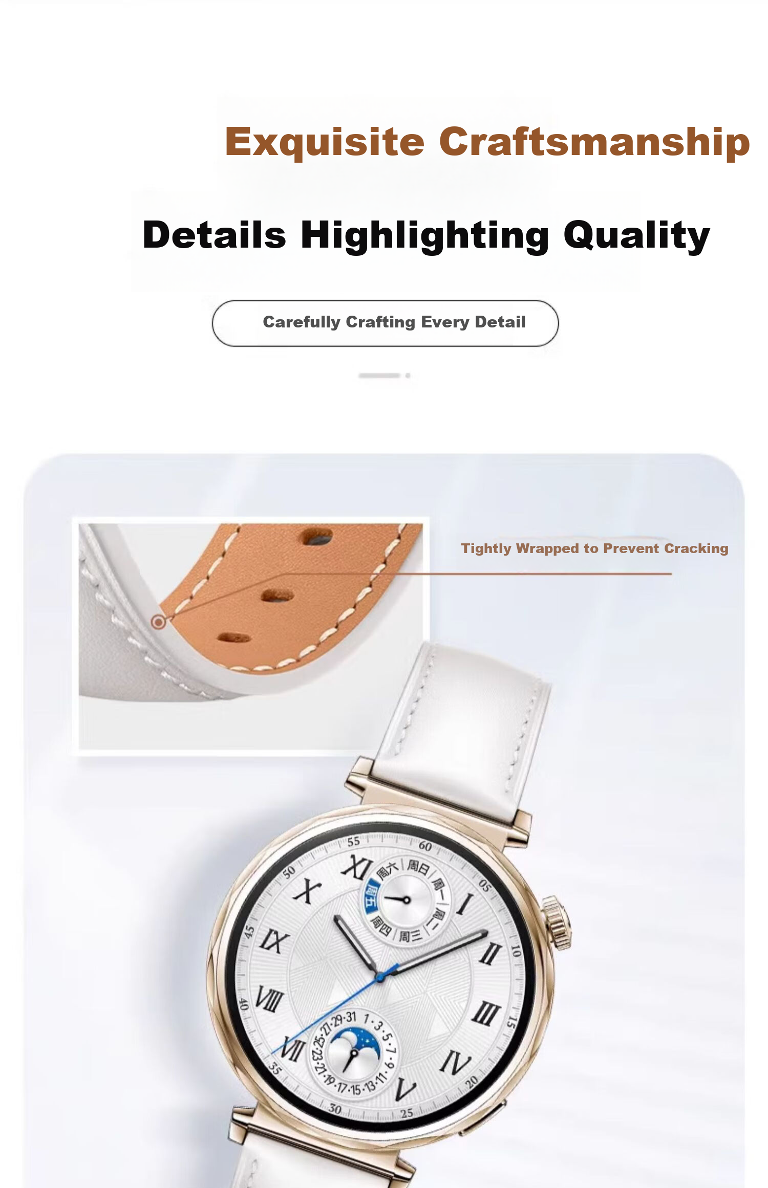 Watchbond Leather Strap Compatible with Huawei Watch GT6/GT5/GT4/Watch5 Women's Models, Official Style for GT5 Pro, Smart GT5 Sports 18mm Fashionable Women's Watch Band 6