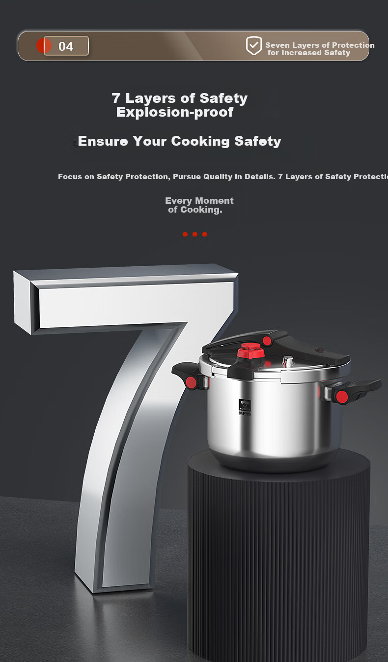 KBH Explosion-Proof Pressure Cooker, 304 Stainless Steel, Thickened, Safe for Home Use, Compatible with Gas And Induction Stoves, 22cm, 5.5L 5
