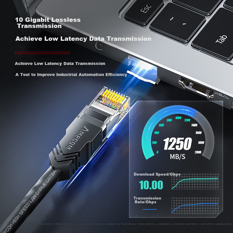 AMPCOM 10 Gigabit Cat6A High Flexible Industrial Network Cable, CAT6A Unshielded UTP Oxygen-Free Copper, 0.3 Meter Ultra-Flexible High-Speed Router Computer Network Patch Cord, Black AMC6ABK3