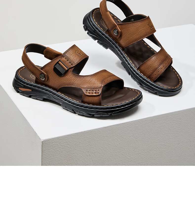 CAMEL Comfortable Soft Cowhide Breathable Dual-Wear Durable Business Casual Leather Sandals for Dad G15M211027 Brown Size 43 12