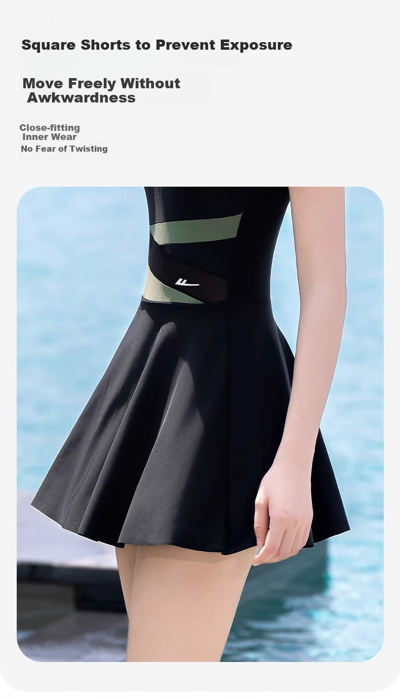 Huili Conservative Slimming Swimsuit for Women, Popular Sexy Skirt-Style High-End Hot Spring Swimwear 15009BH Black XL 3