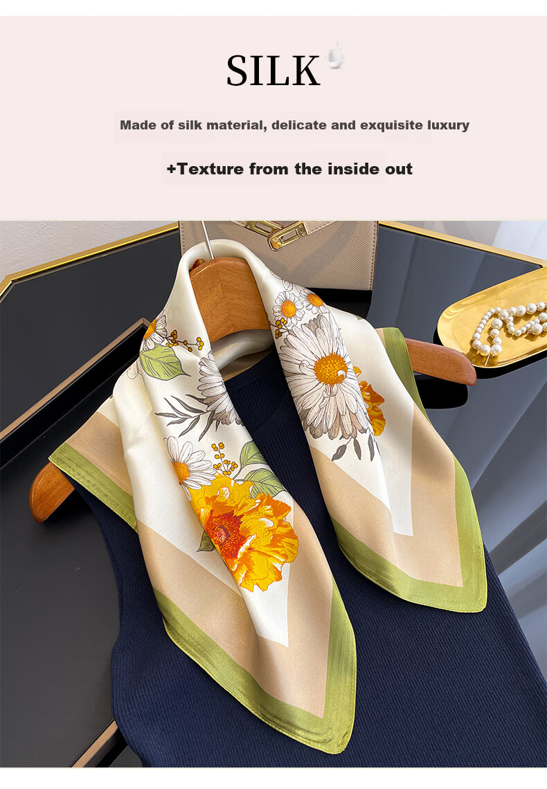 Hangsilu Silk Scarf for Women, Chinese Style Square Scarf, Mulberry Silk, Versatile Outer Wrap, Birthday Gift, Mid-Autumn Festival Present for Mom Or Teacher 22