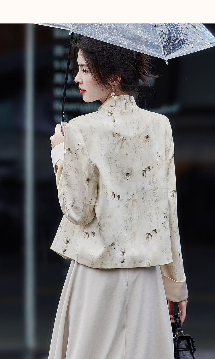 Dme [Jinyuhuaohuo] Autumn Chinese-Style New Mandarin Collar Lapel Long-Sleeve Elegant Button-Up Jacket Women's Outerwear 12