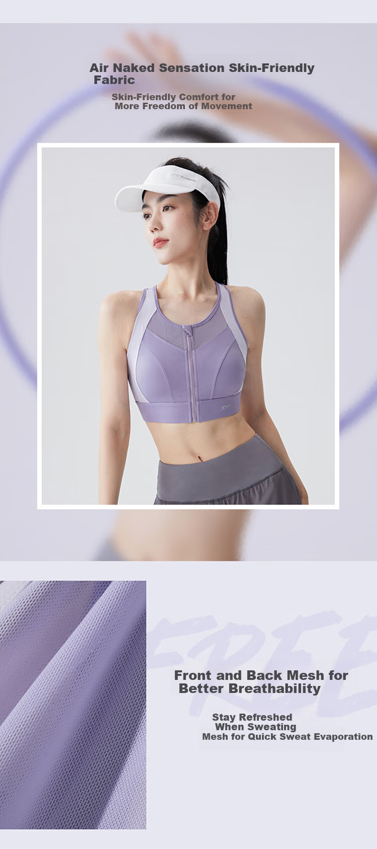 XTEP Sports Bra for Women with Front Zipper, Shock-Absorbing High-Strength Bra, Chest Binding Bra, Running Yoga Vest, Can Be Worn As Outerwear 7