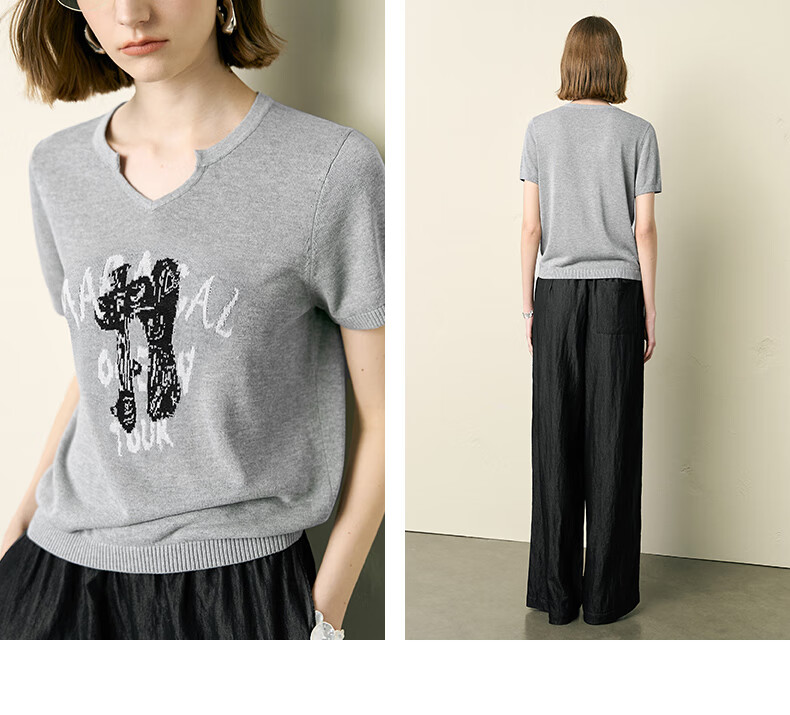YANYEE Premium Gray Short Sleeve Knit Top for Women 2025 Summer Slim Fit Lightweight Commuter Blouse Gray 2XL 14