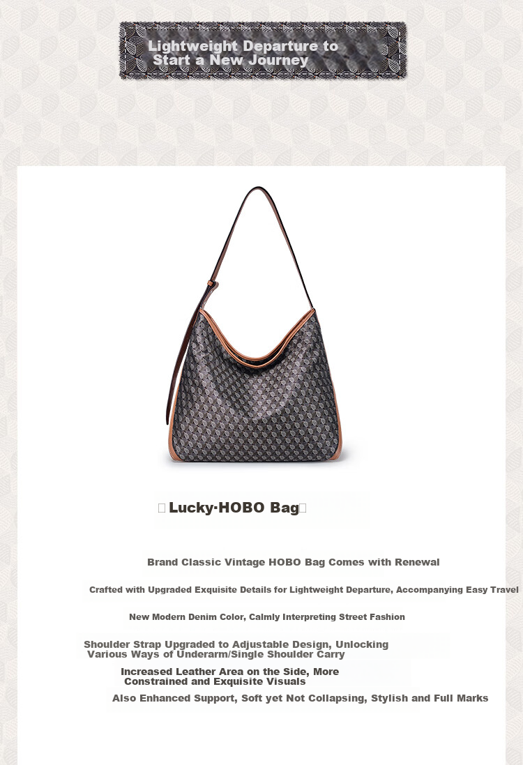 DISSONA Lucky Coin Purse Handbag, Hobo Style, Monogram Bag, Shoulder Bag for Commuting, Underarm Bag, Brown - Large Size 2