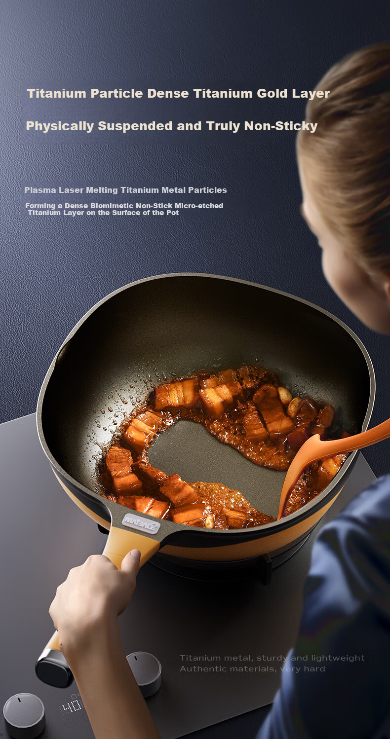 Maibale [Douyin Trend] Titanium-Infused Non-Stick Wok, Versatile Frying Pan for Home Cooking, Durable 32cm 5
