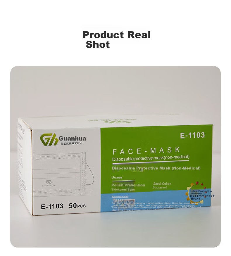 GuanHua E1103 Disposable Protective Masks, 1 Box of 50, Blue, Comfortable Breathable Three-Layer Protection, Filtration Efficiency Greater Than 95%, Adult Protective Masks 10