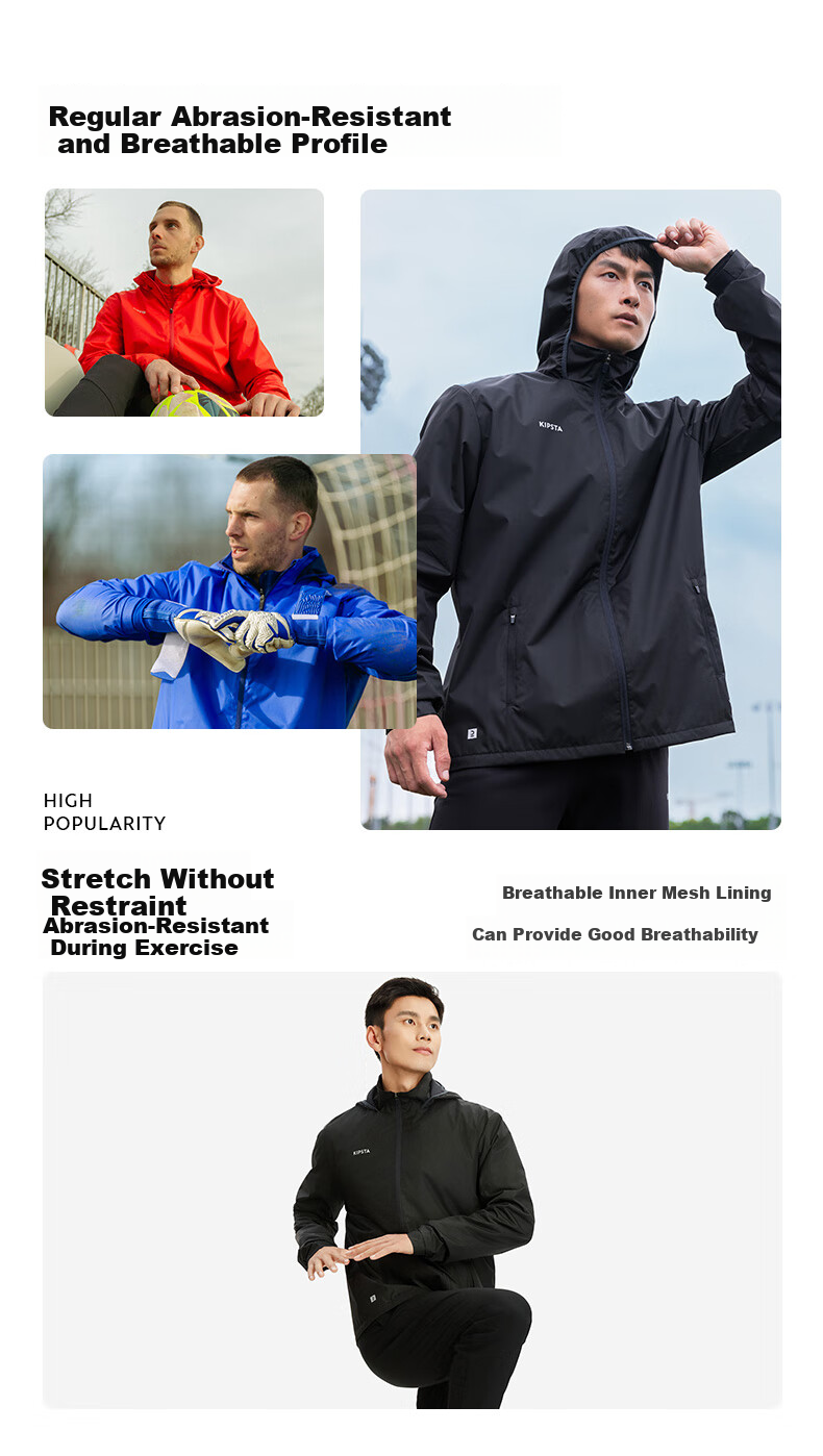 DECATHLON Men's Sports Jacket, Quick-Drying, Lightweight, Windproof, Rain-Resistant, Soccer Jacket, Shadow Black, Size S, 4547615 4