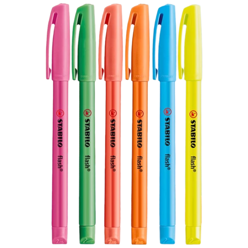 STABILO Highlighter Marker Pen Colorful Red Fluorescent Pen for Primary and High School Students Glitter Silver Pen Set