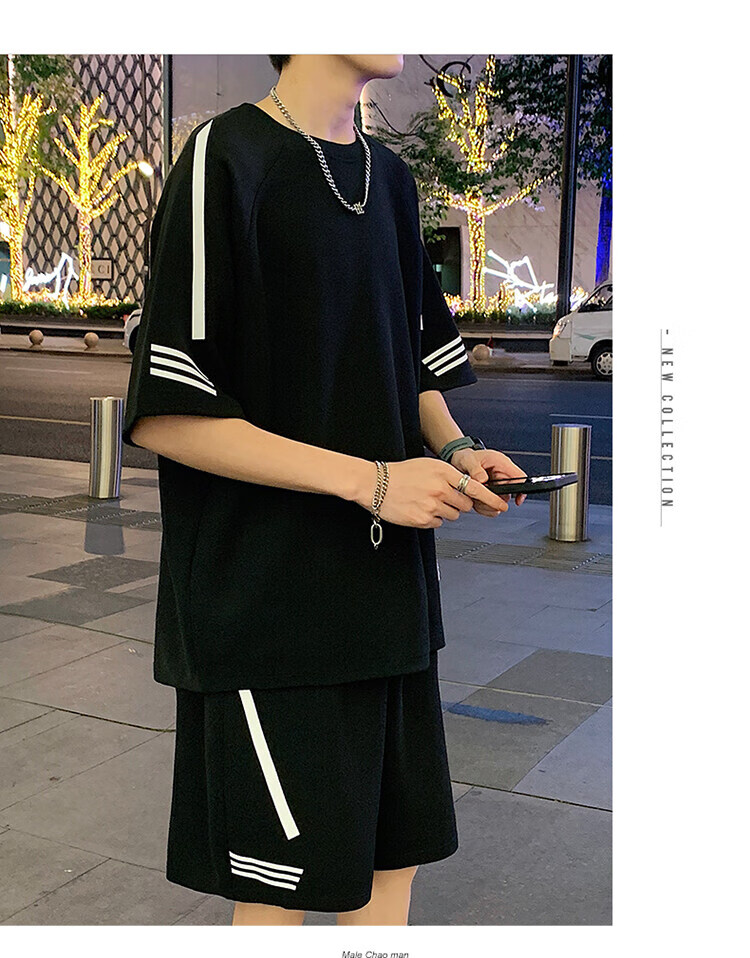 Zuofeili Casual Sports Set for Men, Summer New Style Youth Loose Ice Silk Short-Sleeve T-Shirt And Shorts, Complete Men's Outfit 13