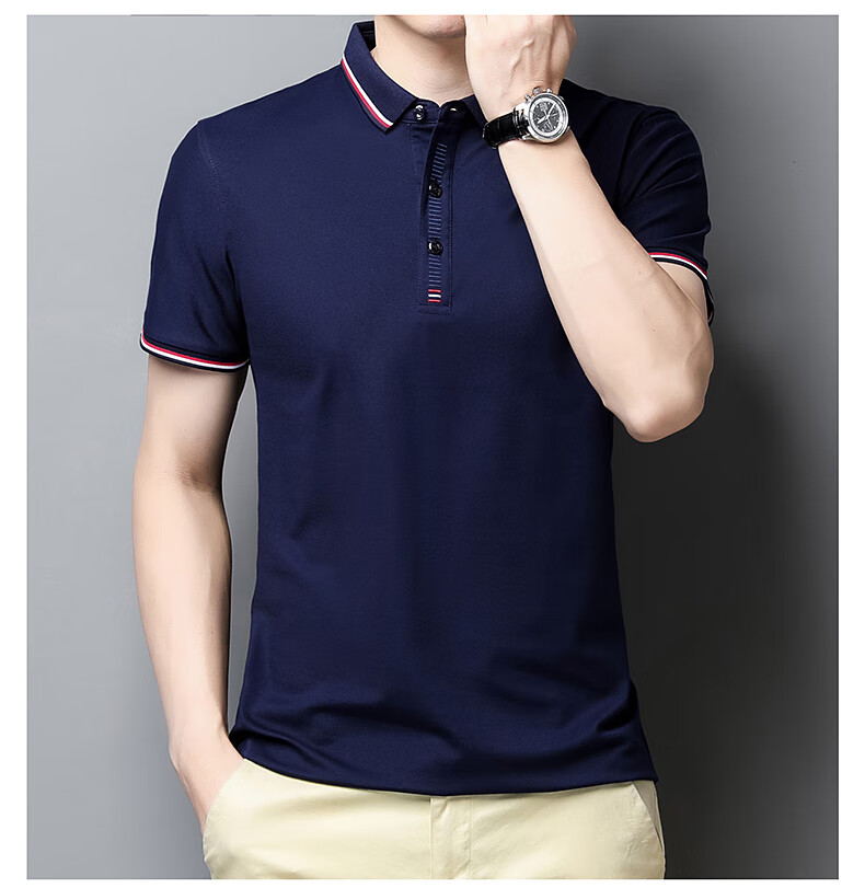 ROMON Men's Heavyweight Double Pique Cotton Soft Ice-Feel Smooth Stretch Seamless Business Short Sleeve Polo Shirt White XL 5