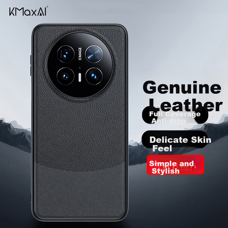 Чехол-накладка KMaxAI для Huawei Mate70 Pro/Pro+, премиальная защита объектива, противоударный, тонкий, из кожи, черный
