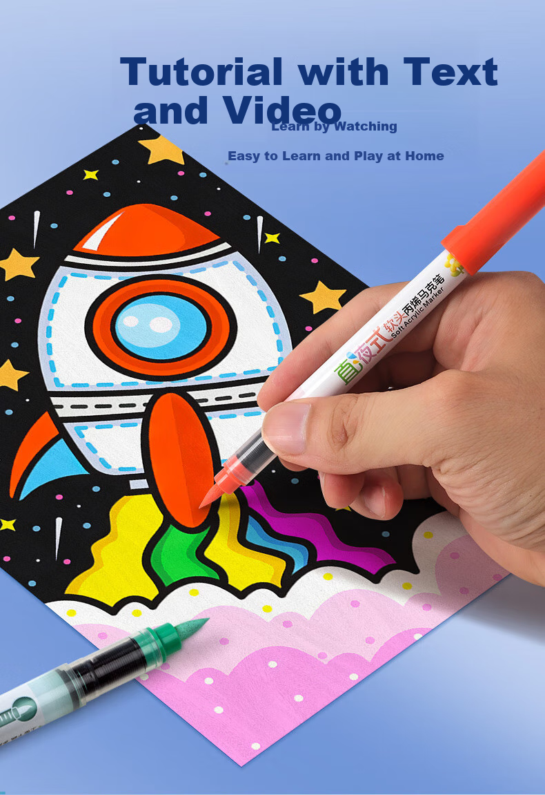 BAOKE MP2956-36 Direct Liquid Soft Tip Acrylic Markers for Students' Drawing, Washable, Safe, Odorless Painting Pens, 36 Colors/set 5