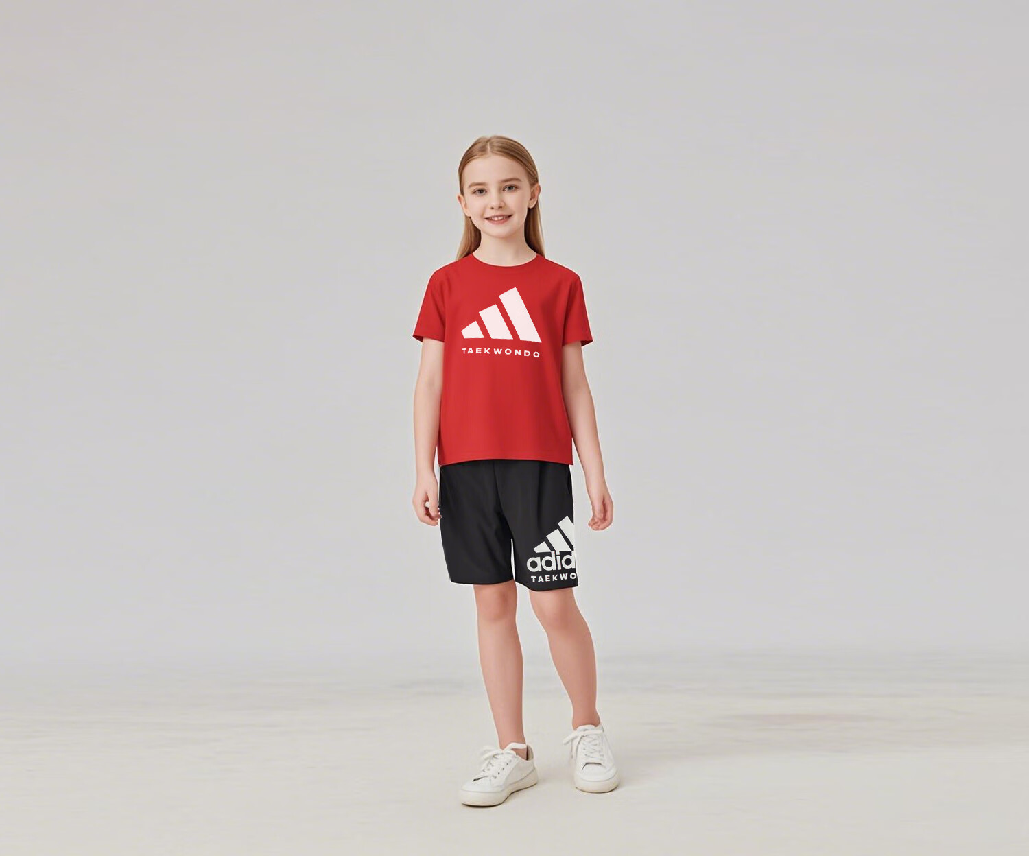 Adidas Children's Short-Sleeve T-Shirt And Shorts Set, White/gold + Black Shorts, Size 140 5