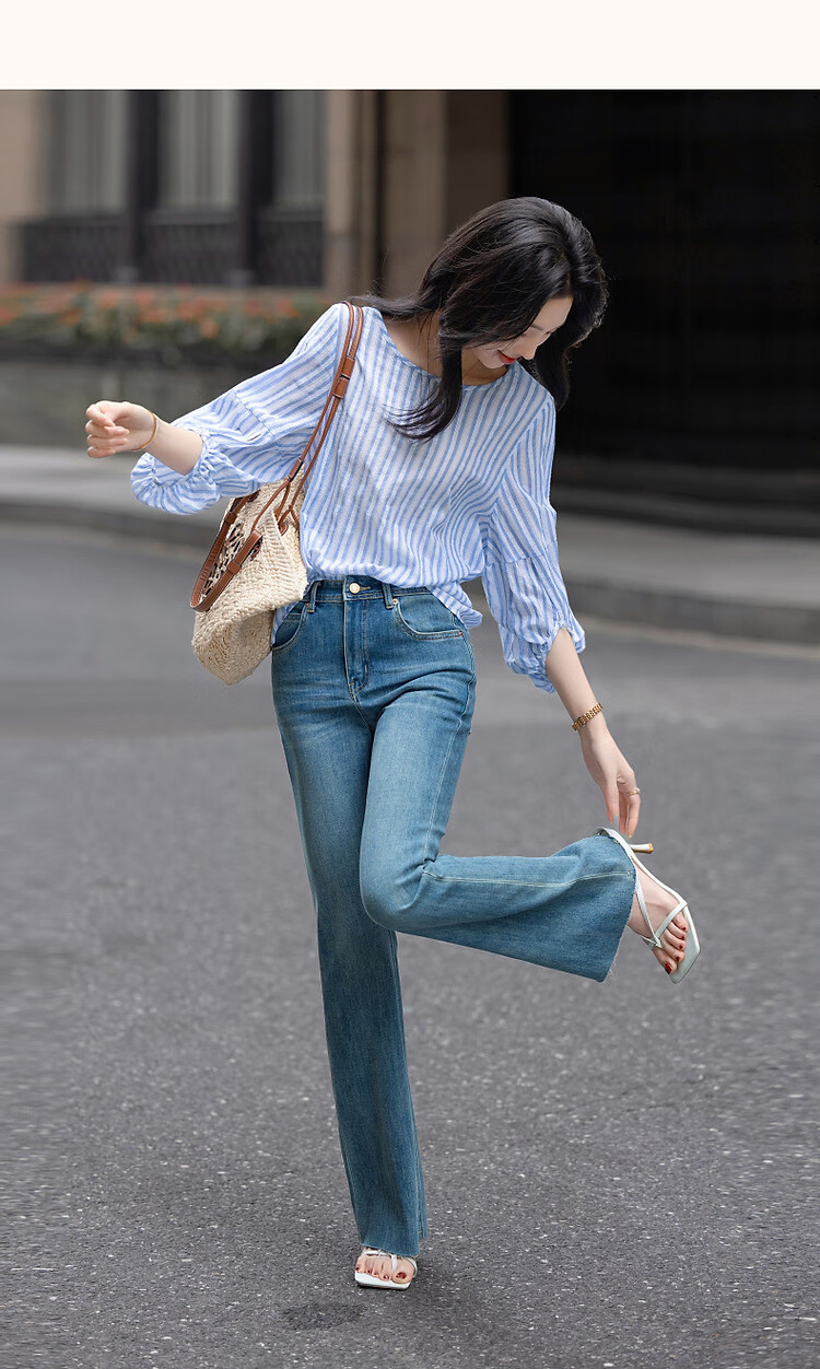 Dme [Pure Cotton Story] Spring Simple Style Hollow Striped Shirt, Artistic Comfortable Concealing Blouse, Women's Top 11