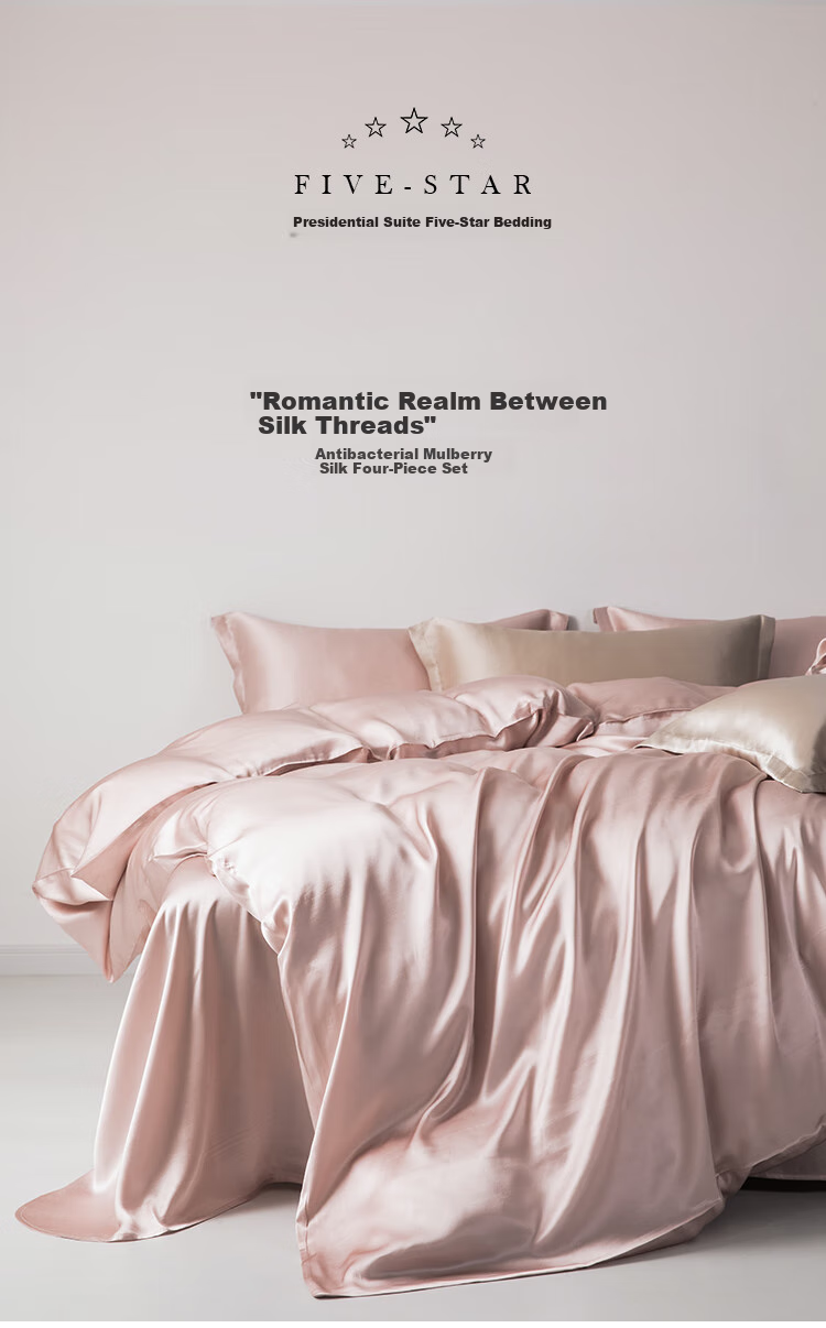 Silk Empress Premium 6A Mulberry Silk 4-Piece Bedding Set 100% Mulberry Silk Bed Linen 200x230cm [Elegant Pink] 1