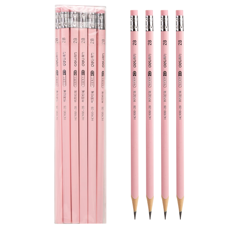 Deli 10-Pack 2B Pink Eraser-Tipped Writing Pencils for Girls Easy-Grip Solid Color Series Simple Packaging HC900-2B Back-to-School Stationery