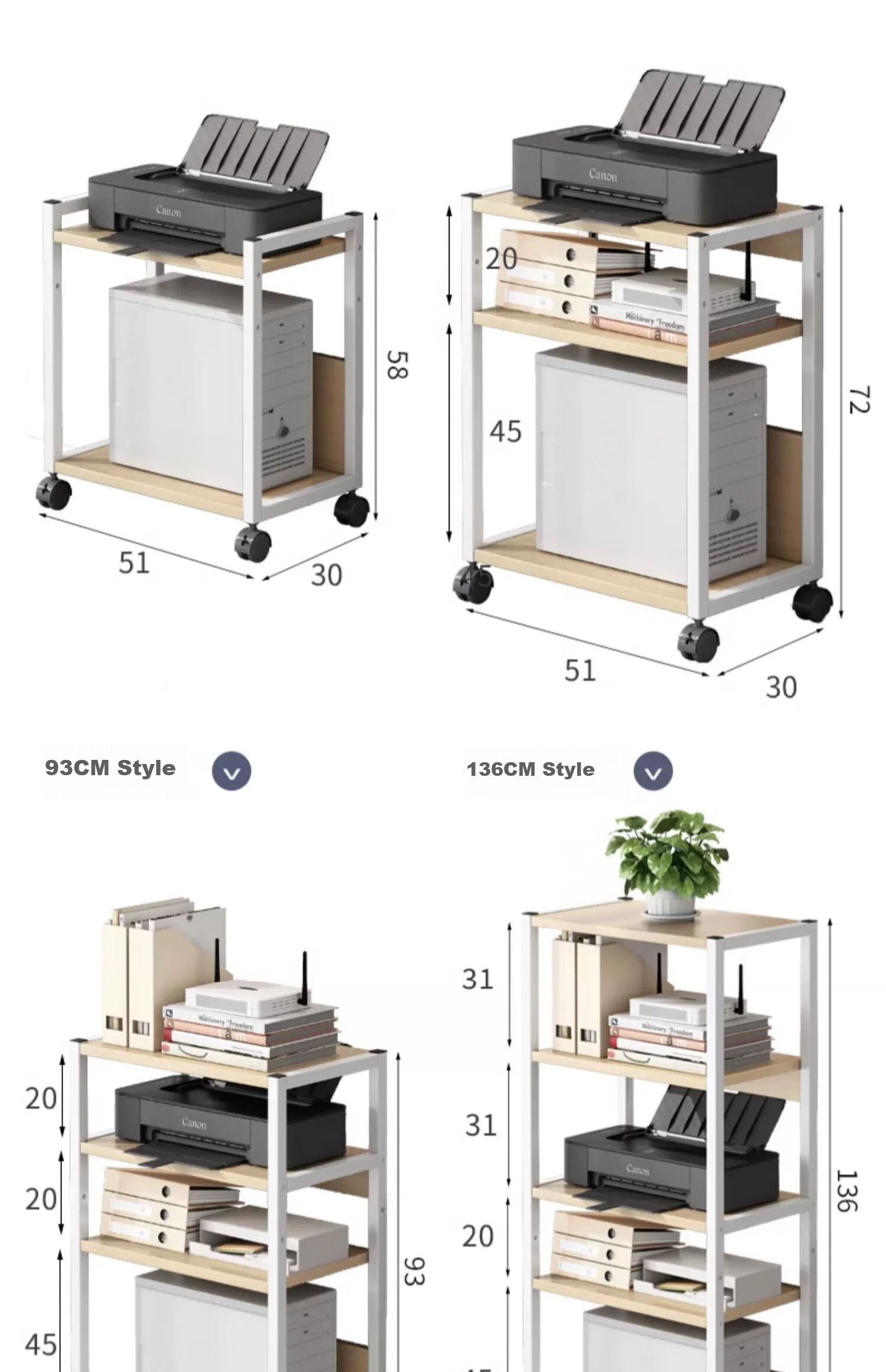 FENJIEXIAN Storage Rack, Printer Stand, Floor Storage Rack, Multi-Tier Organizer Shelf, Simple Movable Main Unit Holder 13