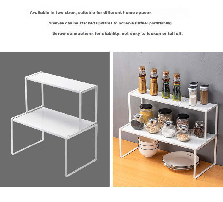 Ourunzhe Kitchen Storage Rack, Extendable Shelf 34-60cm, Cabinet Organizer, Stackable, Small Size in Off-White Color 2
