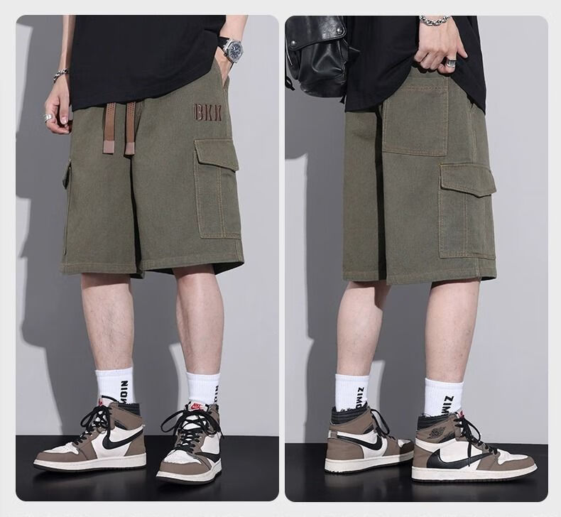 Mianzhi Men's Shorts, Summer Ice-Cool Workwear Five-Point Straight Pants, Loose Breathable Casual Trousers for Men, Brown Camouflage, 4XL 17